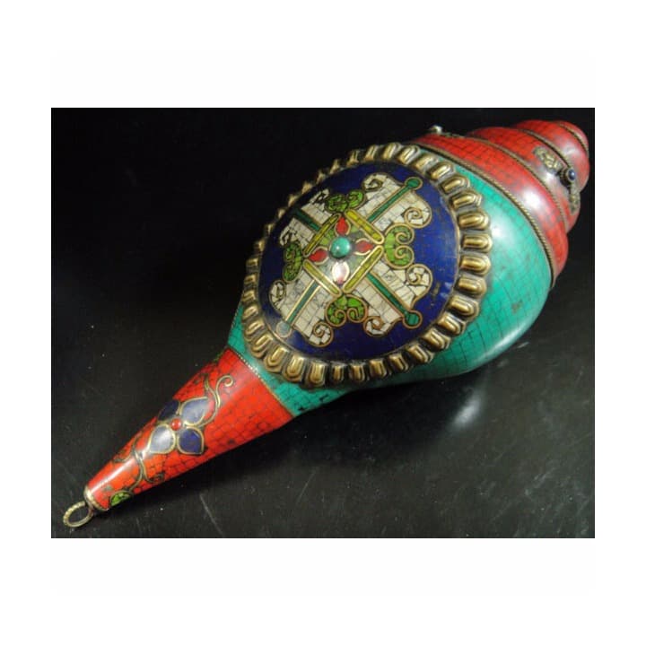 ◆チベット密教法具　法螺貝（シャンカ）羯磨（カツマ） M2