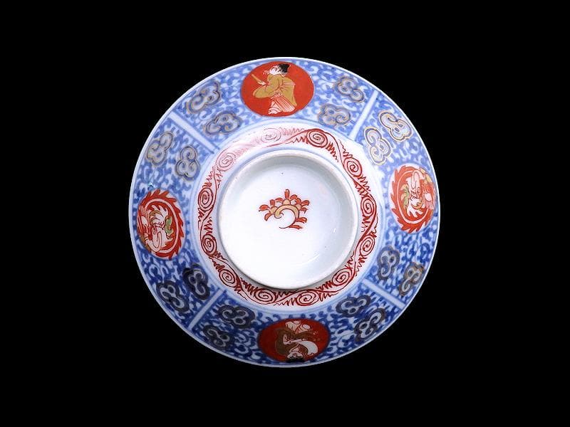 大聖寺伊万里　染錦　鳳凰に唐人　唐草の図　蓋茶碗　２客　A121AS-fbmj