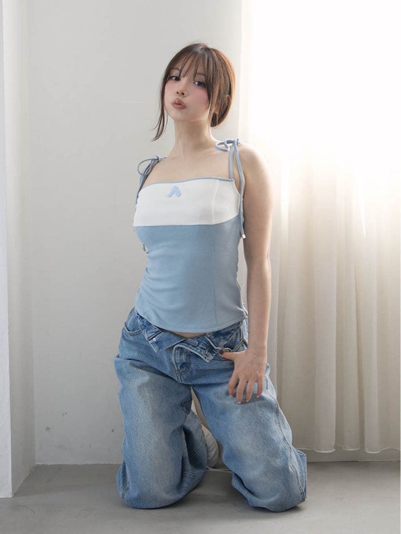 トップス andmary Sora bicolor camisole ice blue