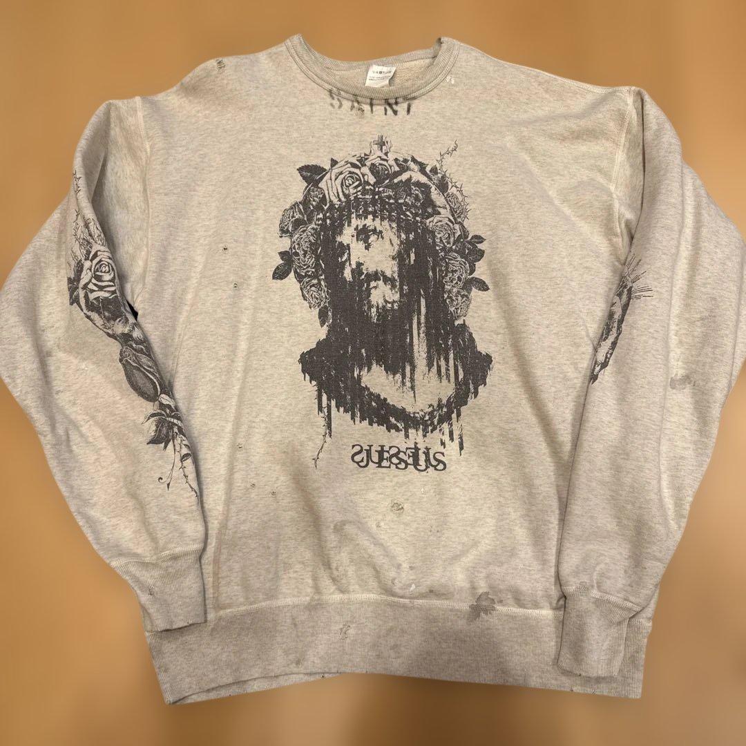 セントマイケル　キリスト プリント スウェット グレー　XL