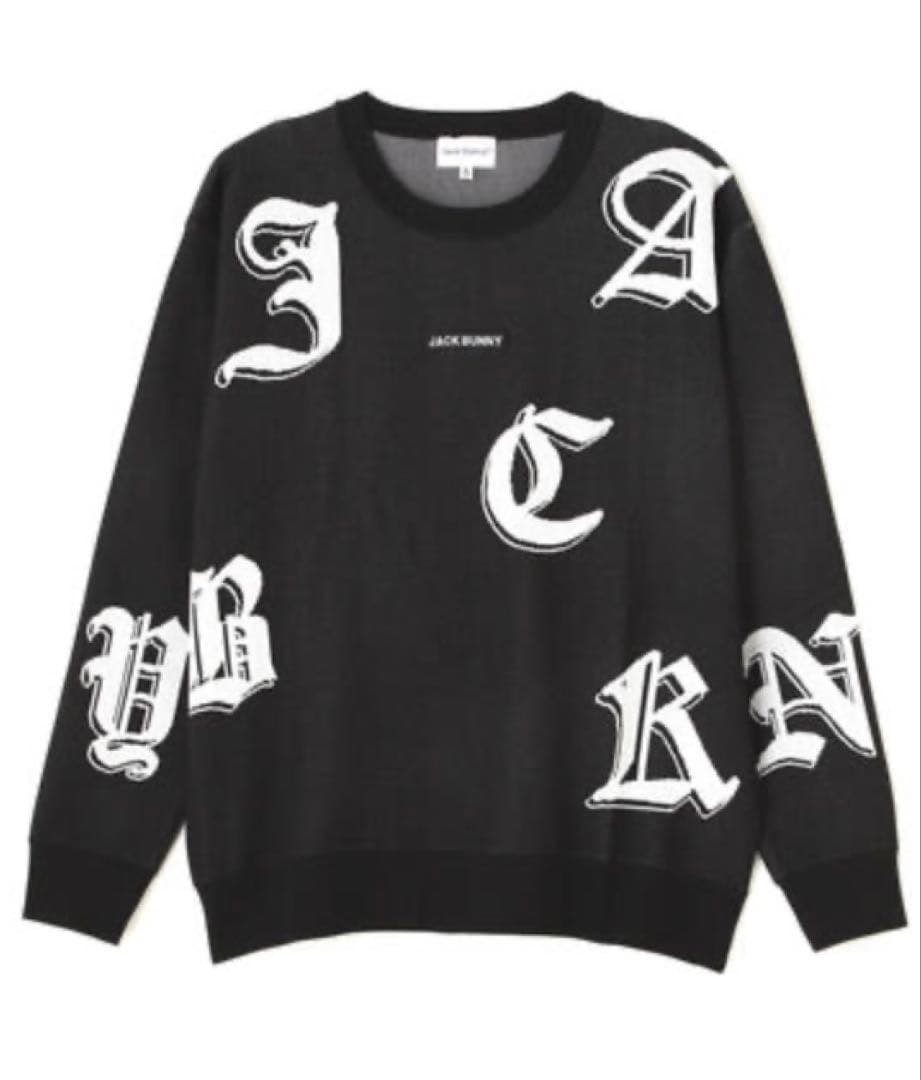 新品 パーリーゲイツ ジャックバニー ゴシックロゴWジャガードニット(6)LL黒