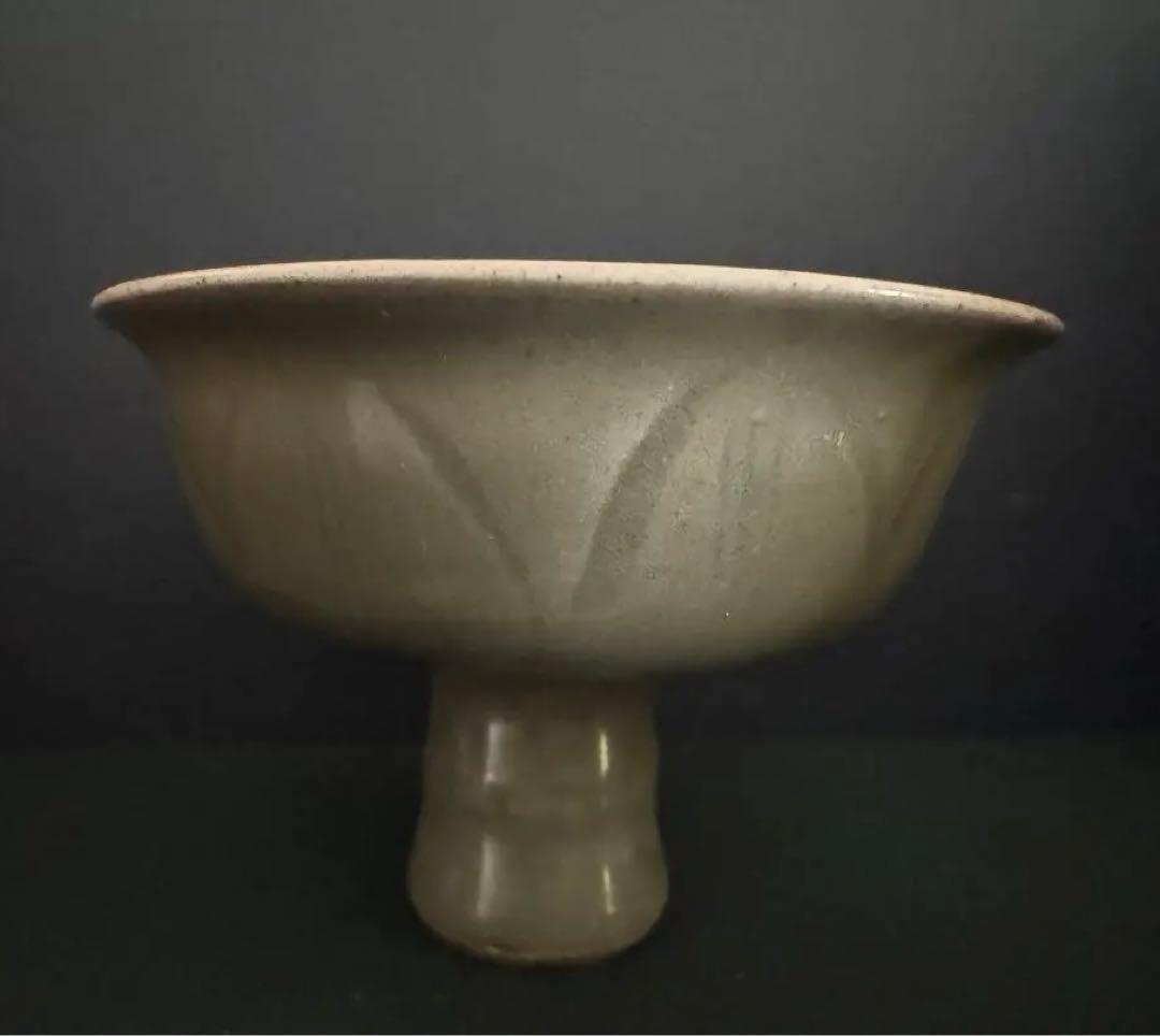 中国骨董　元　青磁　龍泉窯　馬上杯　高足杯　酒器　湯呑　唐物　古美術(N-9)