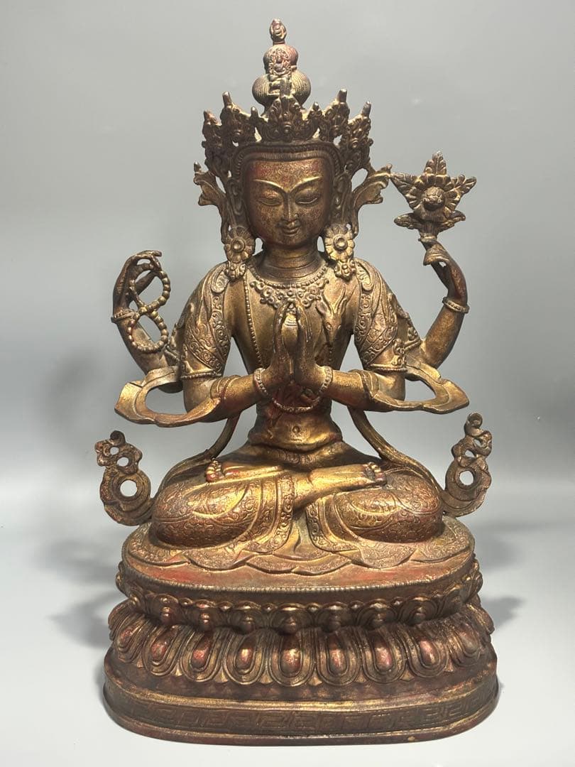 (期間セール)仏教古美術 純銅静座観音 四腕観音仏像文化遺産 文化財仏像伝承