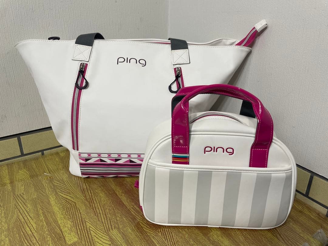 【2点セット】 PING ゴルフトートバッグ&カートバッグ ホワイト/ピンク