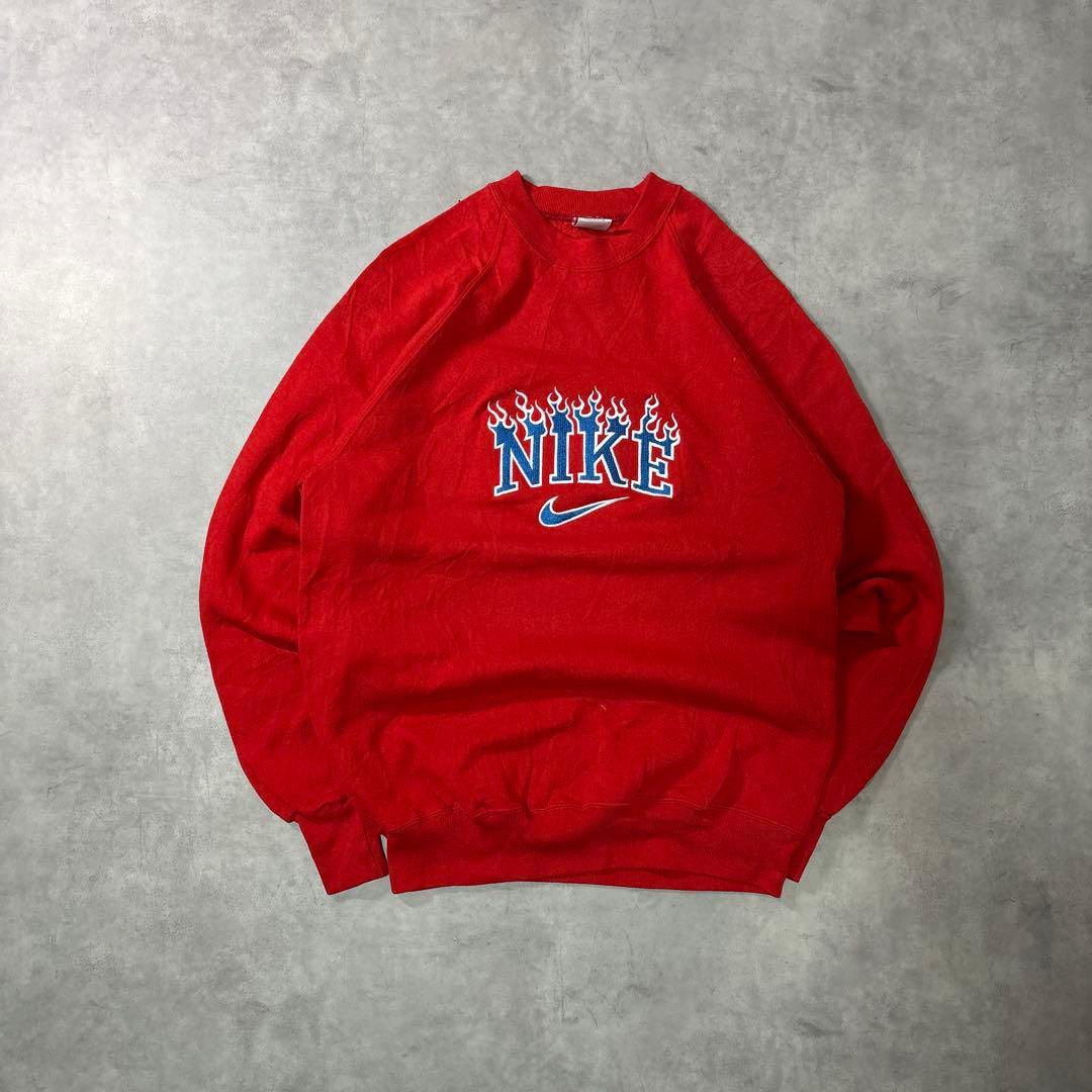 NIKE 90s スウェット トレーナー 刺繍ロゴ ファイヤー オレンジ M