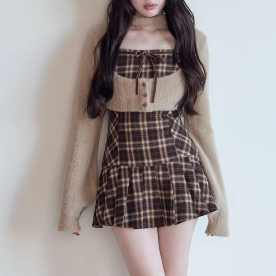 BunnyLis ファーボレロ×チェックミニワンピ Nogenki ワンピース