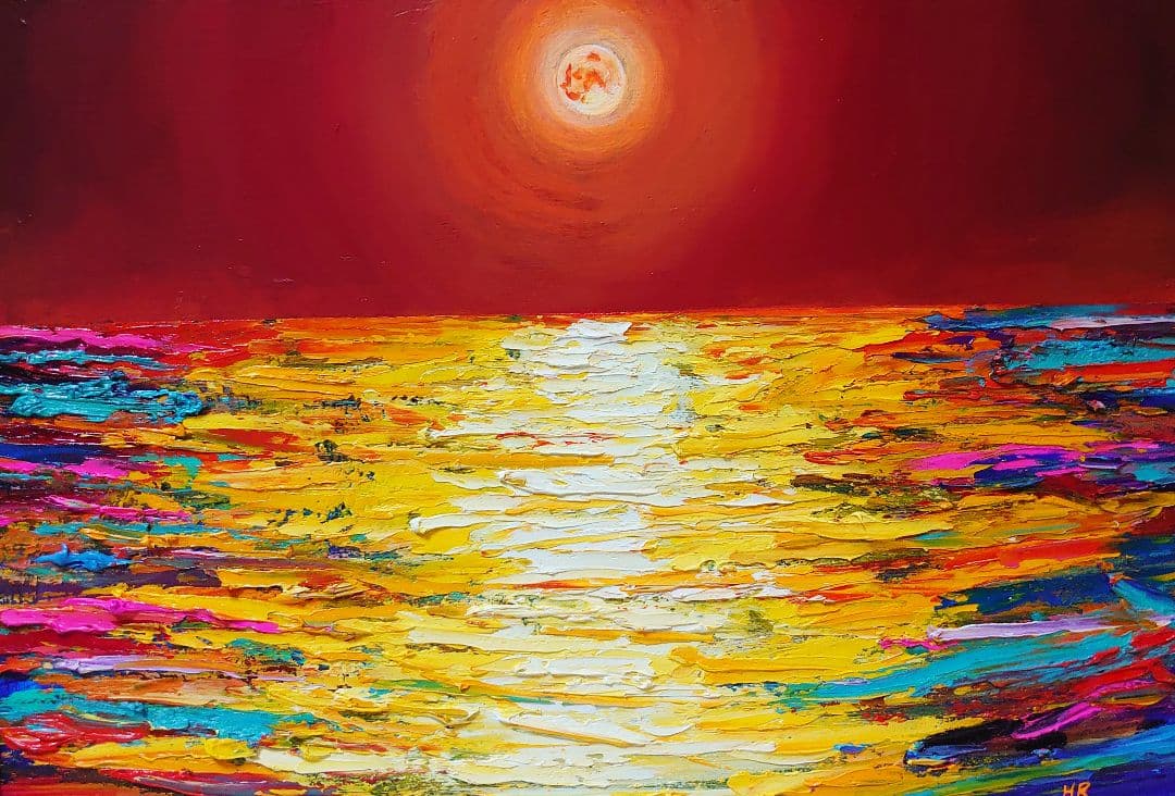 油絵 絵画 オレンジの月 【B4】