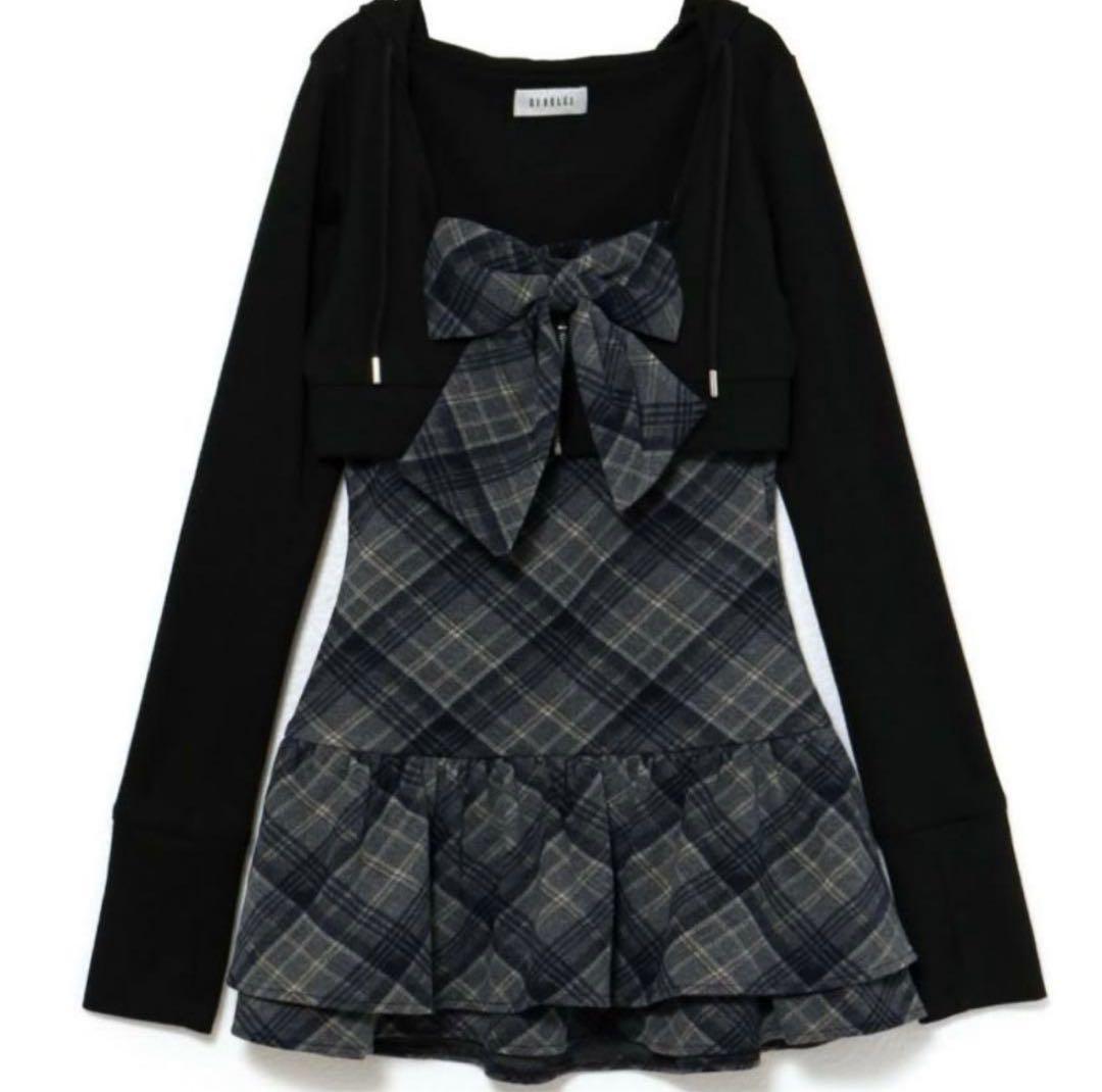 bubbles チェックパーカーワンピース ブラック