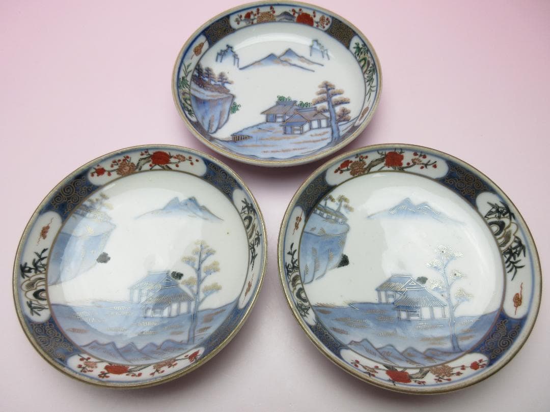 時代 角福 金彩 風景紋 小皿 18客 TN 101 70816