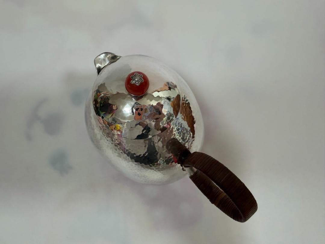 純銀製 鎚目 玉石摘 急須 銀瓶 煎茶道具