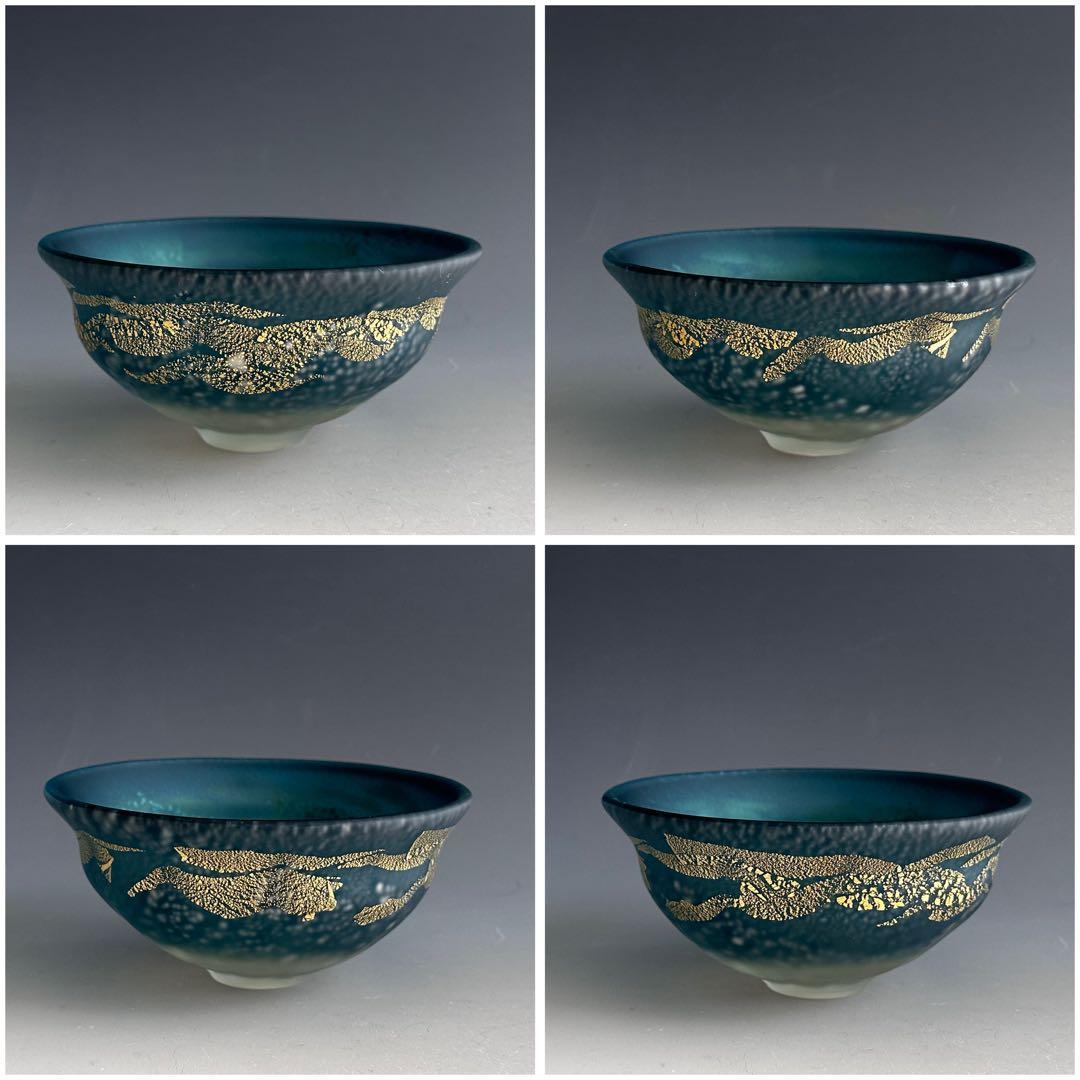 茶道具　彩色金銀箔入　クリスタル　茶碗　大川薫　共箱　ガラス　硝子　夏茶碗　茶会