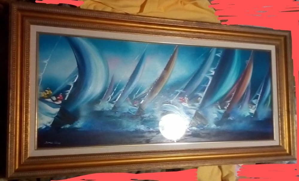 ビクトールスパン　真作ヨットレース油彩変形40号