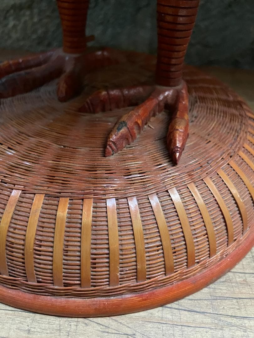 希少 1940's ヴィンテージ 上海伝統工芸 竹細工 雄鶏 ラタン オブジェ