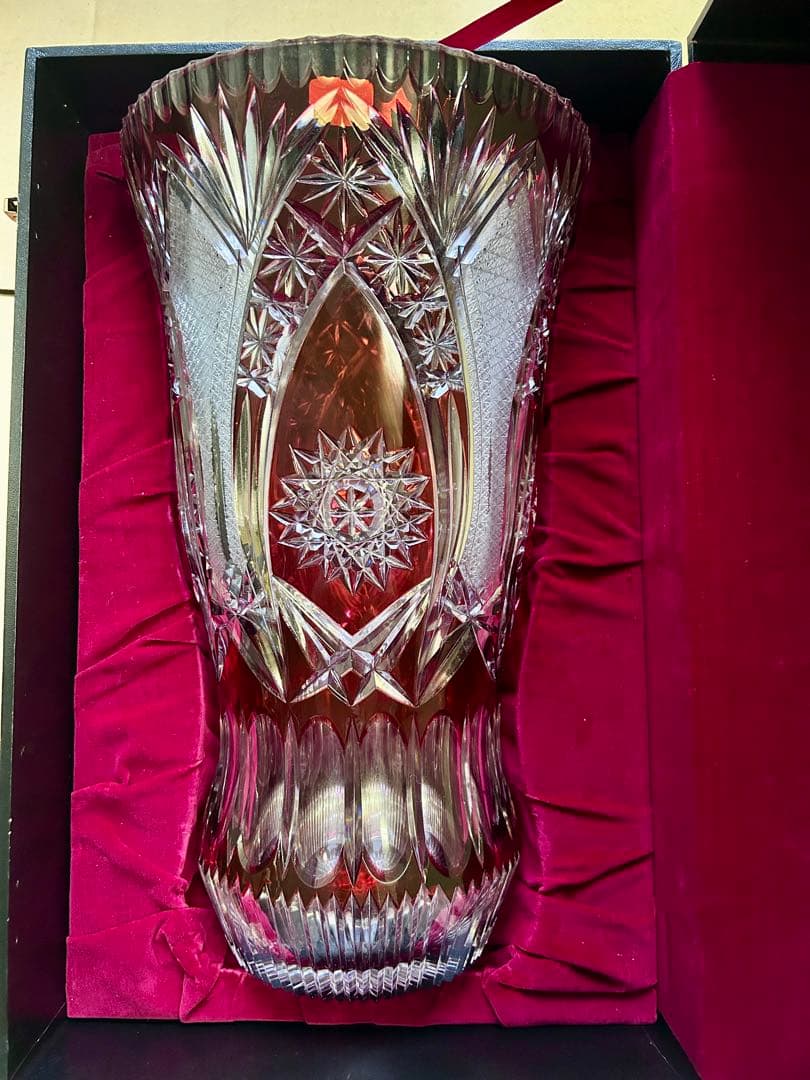 ドイツLAUSITZER ラウジッツァー ハンドカット赤披 クリスタルガラス花瓶