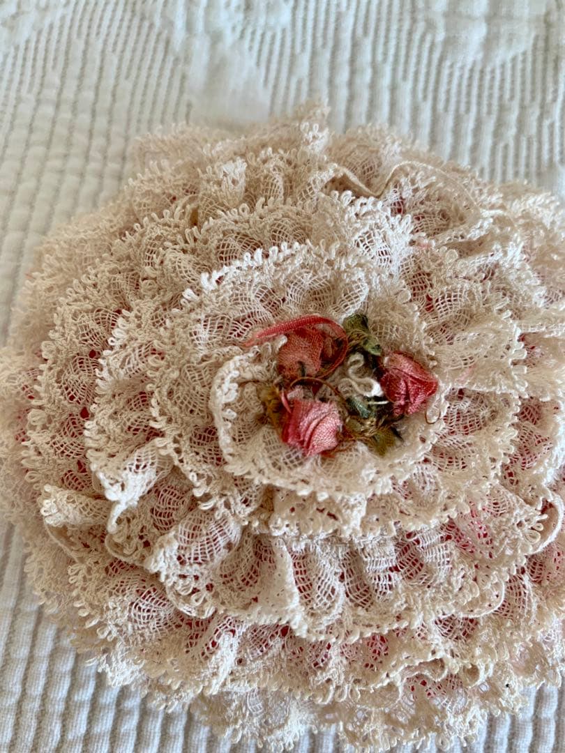 フランスアンティークカットワークレースフラワーガールバスケット＋ミニクッション