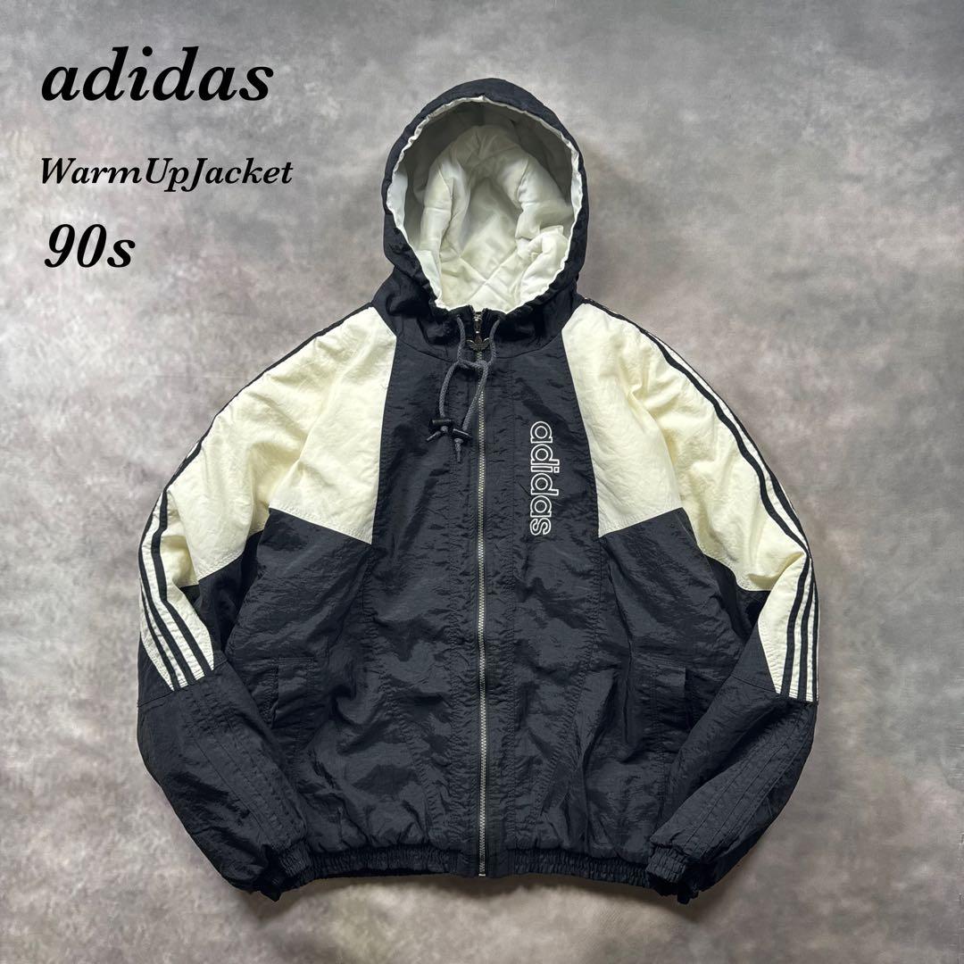 adidas古着90s 中綿フードジャケット トレフォイル刺繍ロゴY2K U7