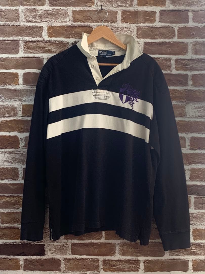 ポロ ラルフローレン/ラガーシャツ 長袖 太ボーダー 刺繍ロゴ入り / XL