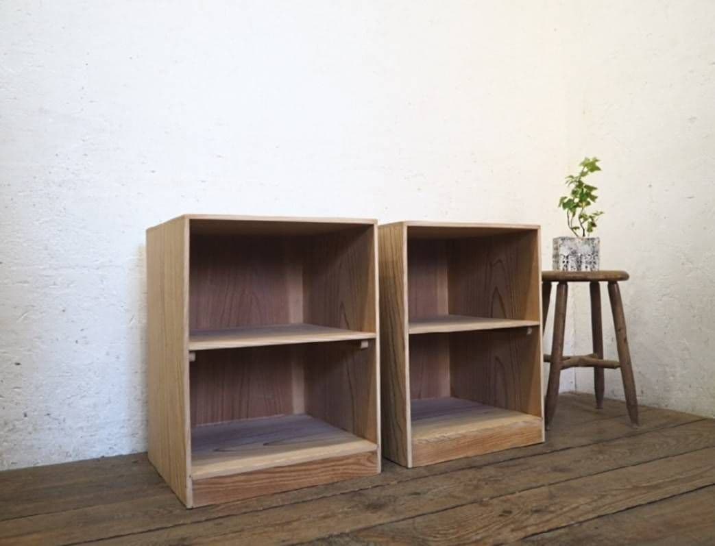 1110 2台組　レトロな杉のオープンラック　収納棚飾り棚　本棚　古家具　ケース