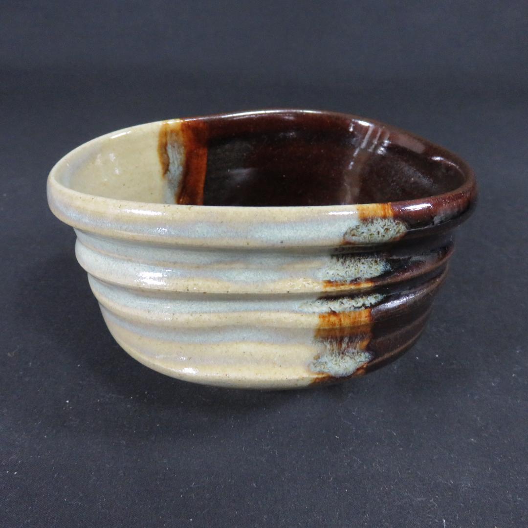 茶碗 膳所焼 沓形茶碗 変形 陽炎園 抹茶碗 茶器 茶道具 木箱 共箱