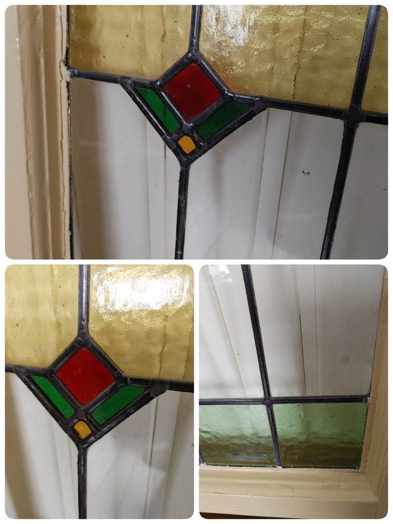 アンティーク　ステンドグラス窓枠　ｗ４８,８×h５１×ｄ4，2㎝