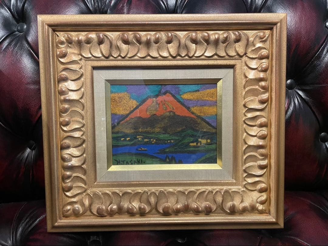 田中広助 箱根の朱富士 油彩画 22x15cm 額縁付　鑑定書付　※本日限定値下