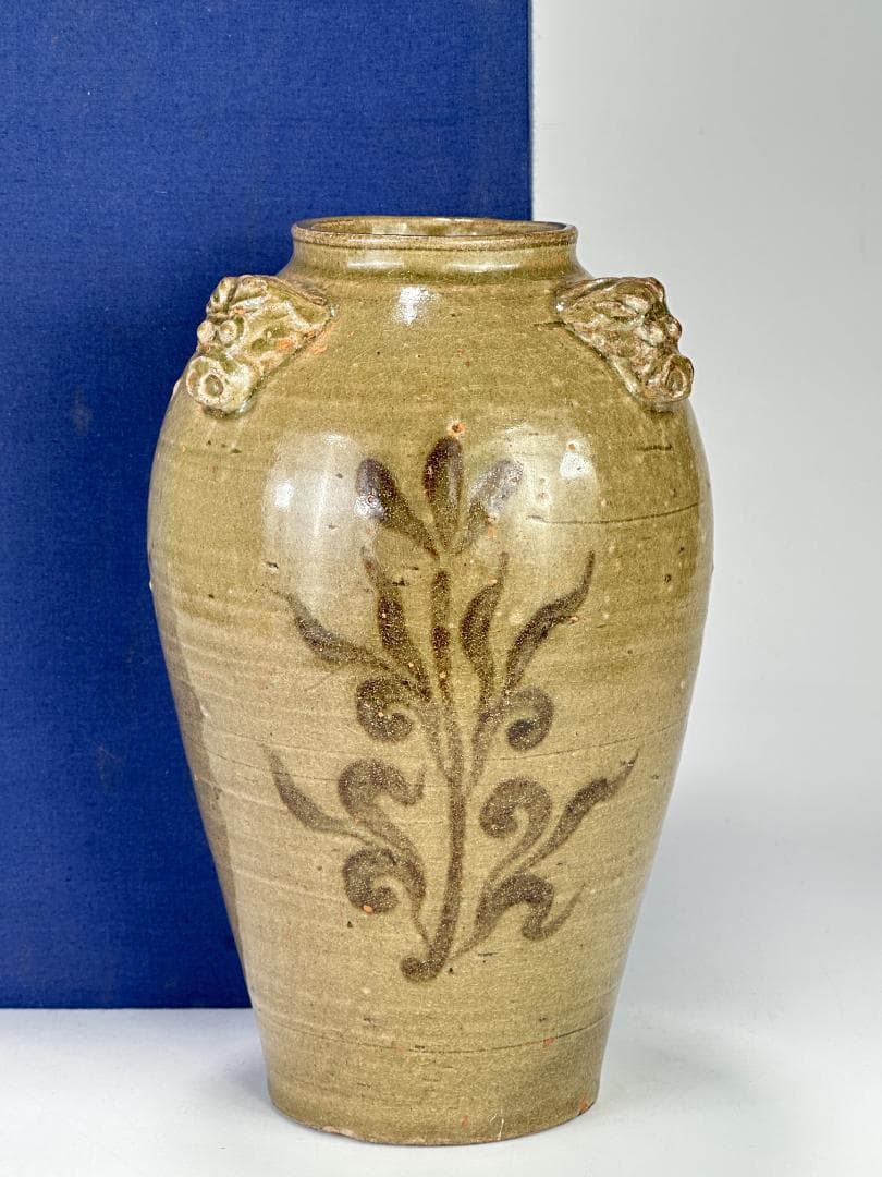 韓国美術　高麗～李朝時代　青磁　鉄絵唐草文　三獣頭壺　花瓶　時代物　古物