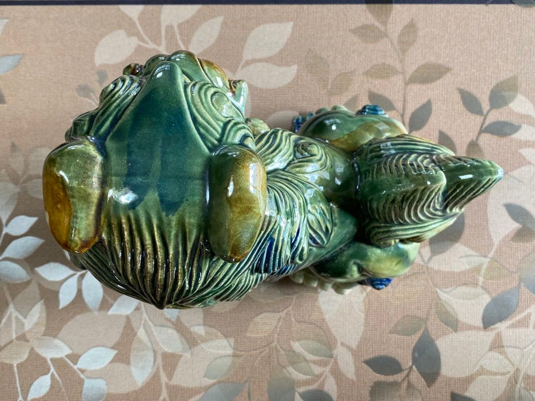 【希少】陶器製 碧青シーサー2体（1体タテ22cmヨコ22cm奥行14cm）