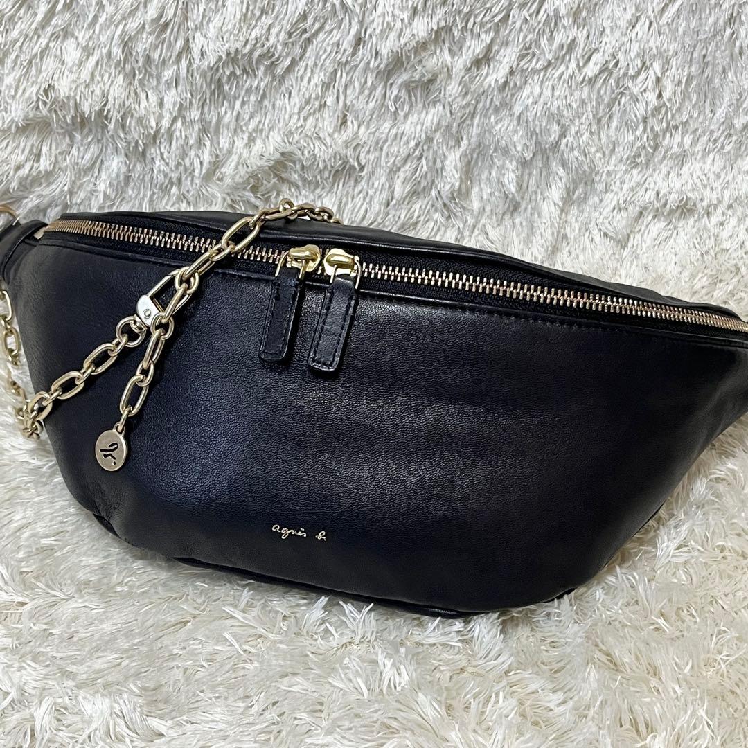 agnes b. アニエスベー　ボディバッグ　ラムレザー　ブラック