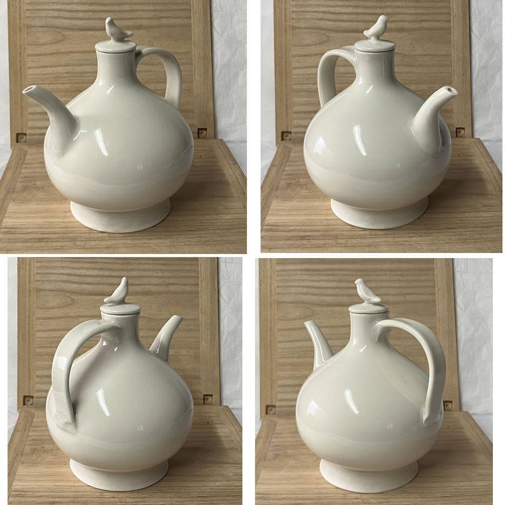 y064 白磁 水注 鳥の摘み 水差し 水次 茶道具