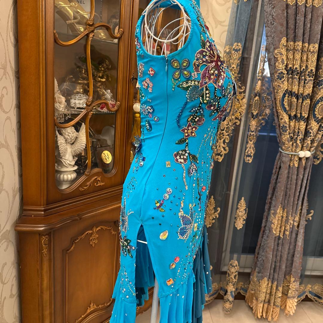 社交ダンス　ブルー　ラテン　ドレス　MＬ