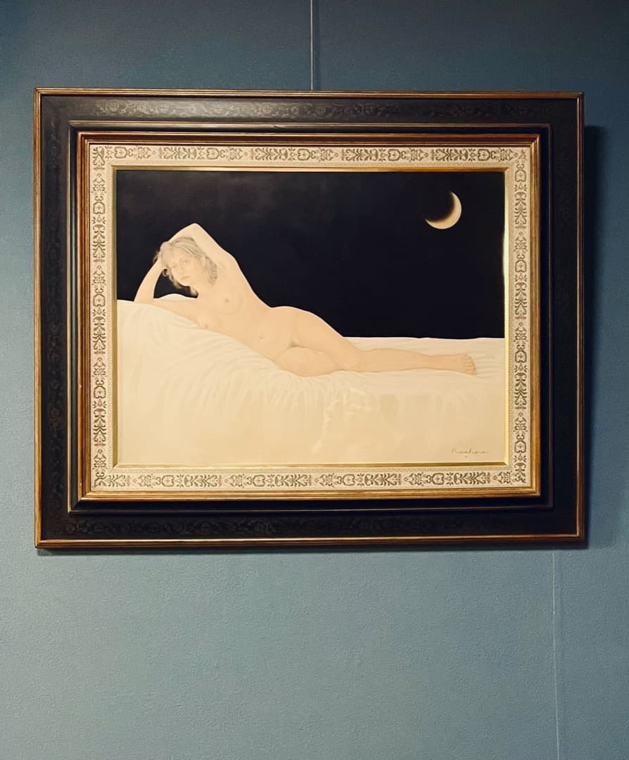 真作保証◆栗原喜依子『横たわる』油彩 12号 ◇古径特注額 仁科会会員 ◆三日月