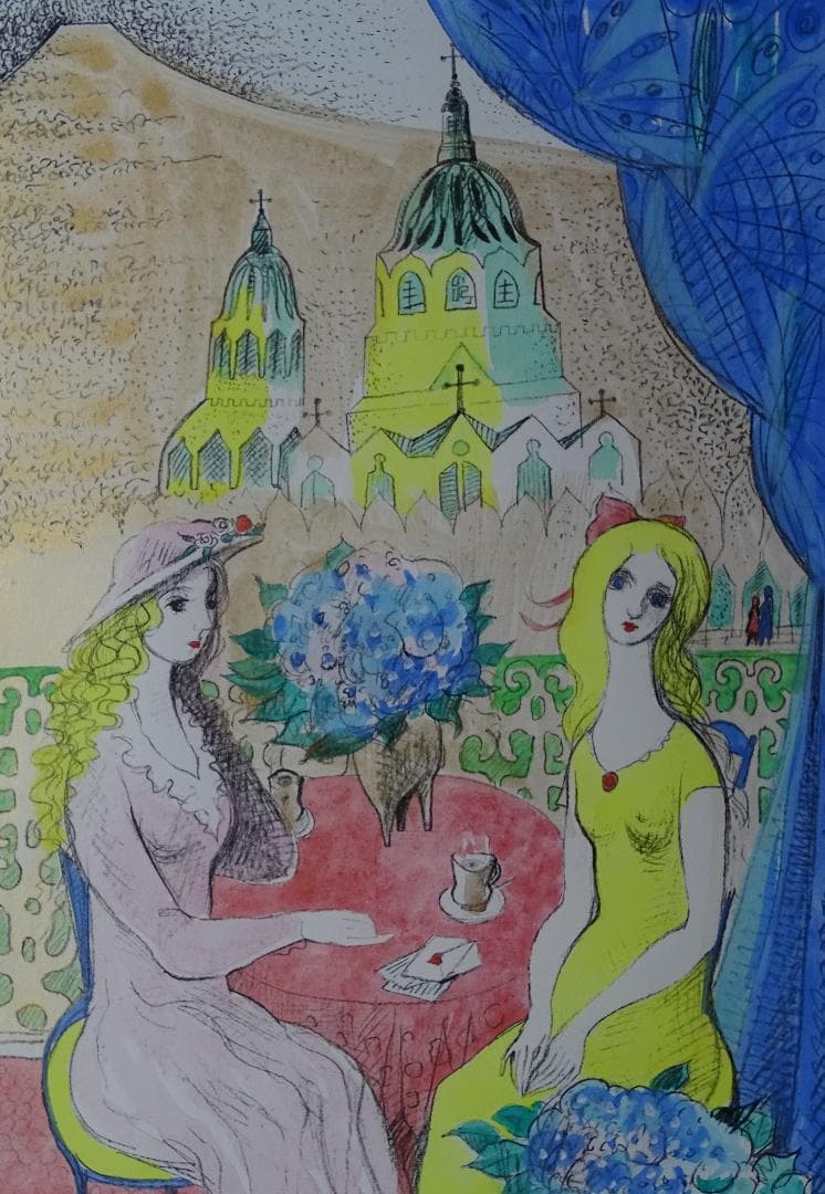 ・作者名：阿部　盛有・画題：あじさいの咲く頃・技法：リトグラフ（限定品）