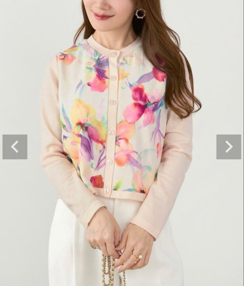 Liala×PG イタリープリント 丸首 ニット カーディガン