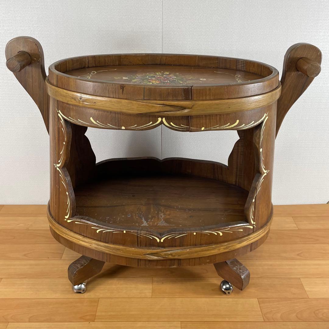 【良品】イタリア製 木製 サイドテーブル ワゴン キャスター付き ハンドペイント