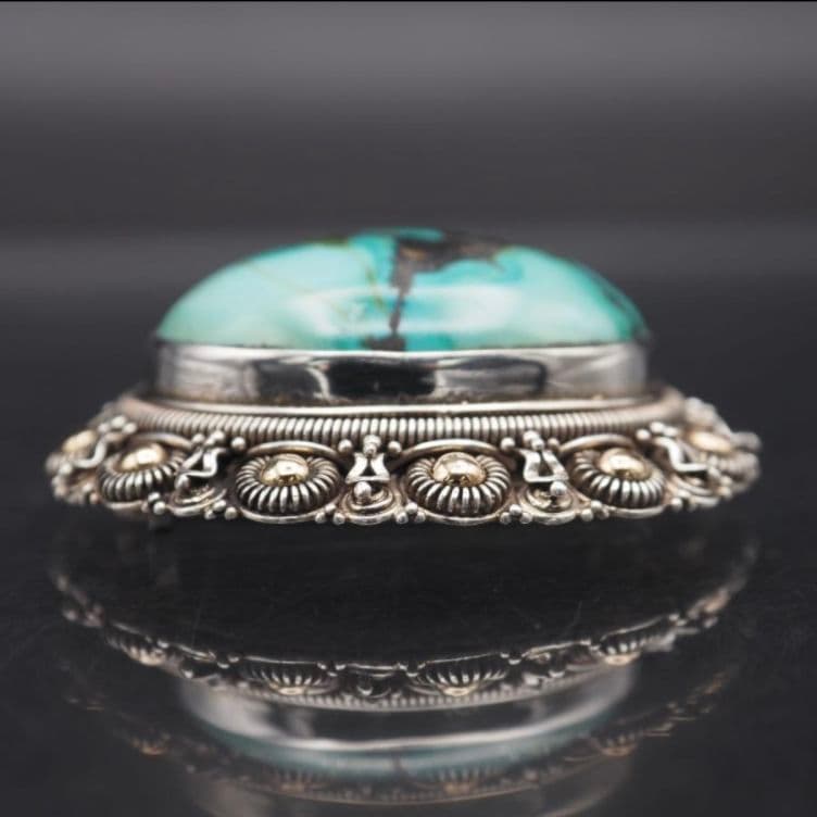 ヴィンテージ ターコイズ ブローチ 925 K18 インディアンジュエリー