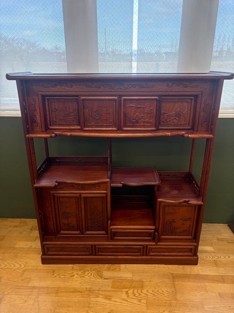 M132 茶タンス 幅1190mm 彫刻入り