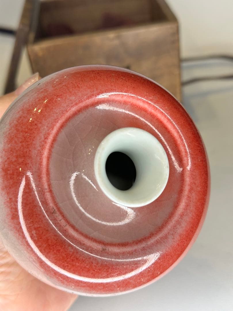 希少 清時代 大清康熙年製款 蘋果尊 朱釉 賞瓶 陶磁器 古美術 共箱 時代物