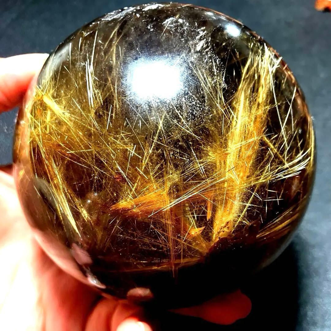 超絶綺麗✨超特大　98mm ゴールドルチルクォーツ　丸玉スフィア　金針水晶