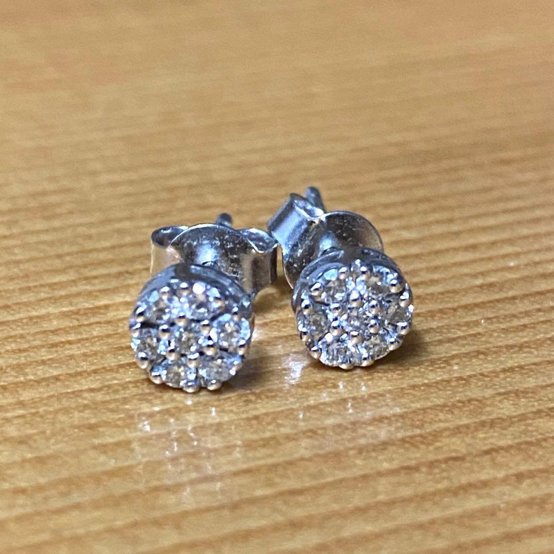 【お買得】10KWGラウンドダイヤモンドピアス