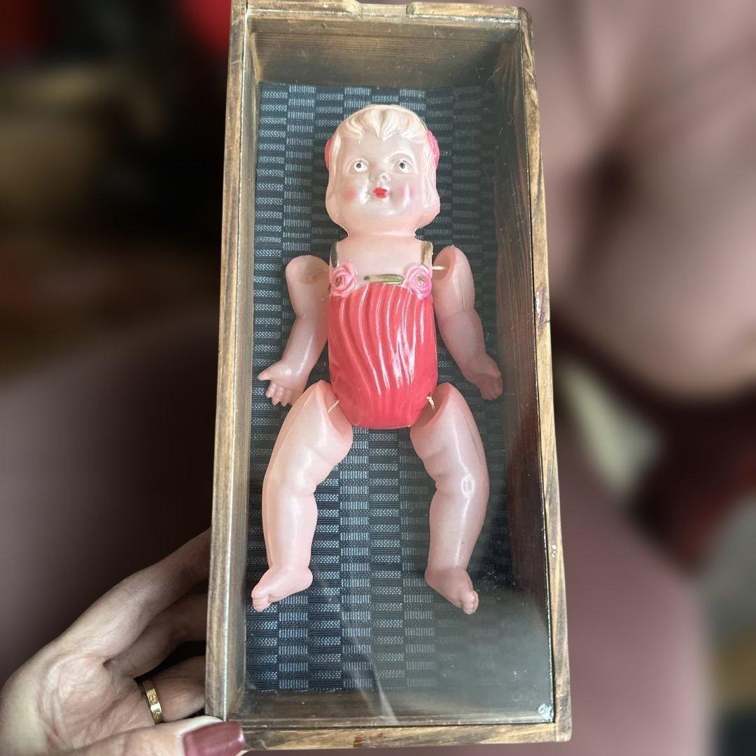 お値下げ❣️木箱入りヴィンテージ ピンク 赤ちゃん人形セルロイド