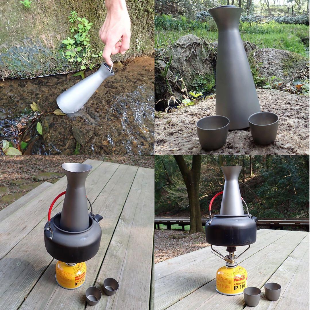 チタンとっくりtitanium 徳利　酒筒　熱燗　チタンおちょこ2➕ケース付き