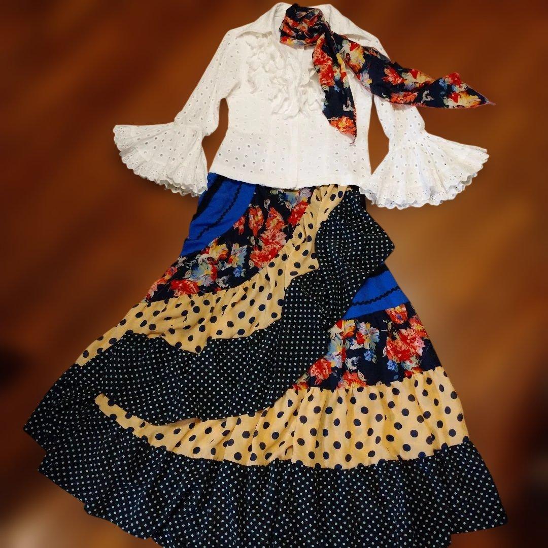 ドセデルフラメンコ☆フラメンコ衣装☆3点セット☆ファルダ☆ピキージョ☆ブラウス