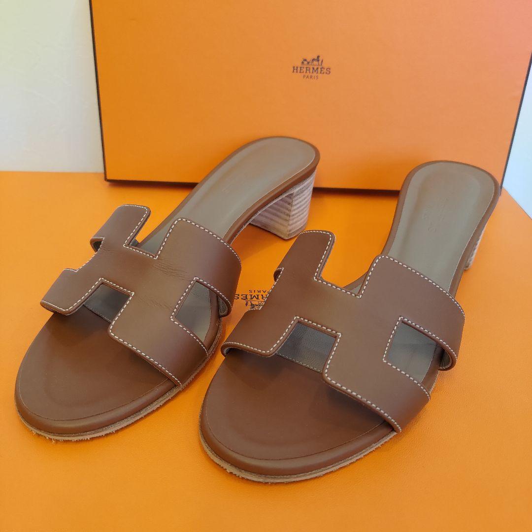 エルメス　オアジス　ゴールド　箱袋ショップカード付き　ソールカバー付き 37