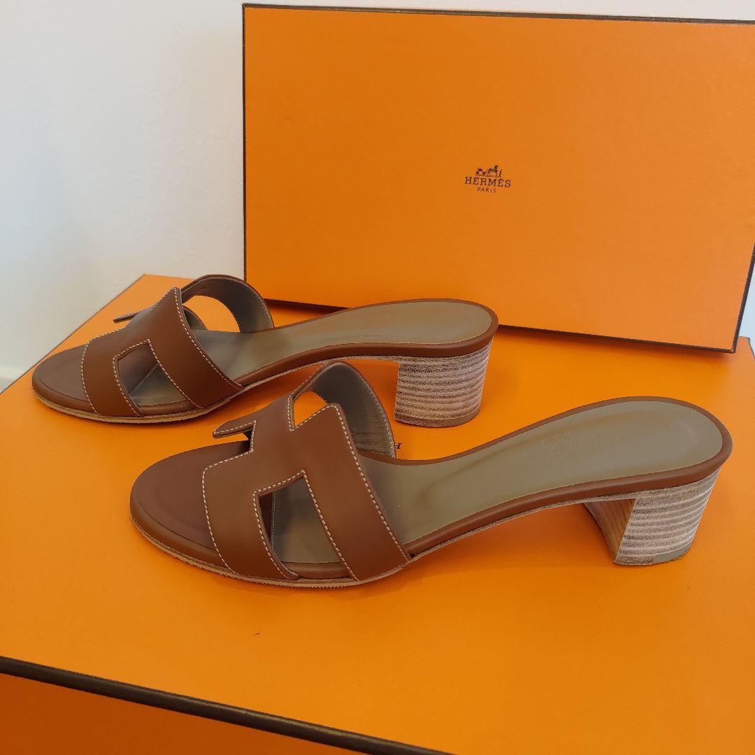 エルメス　オアジス　ゴールド　箱袋ショップカード付き　ソールカバー付き 37