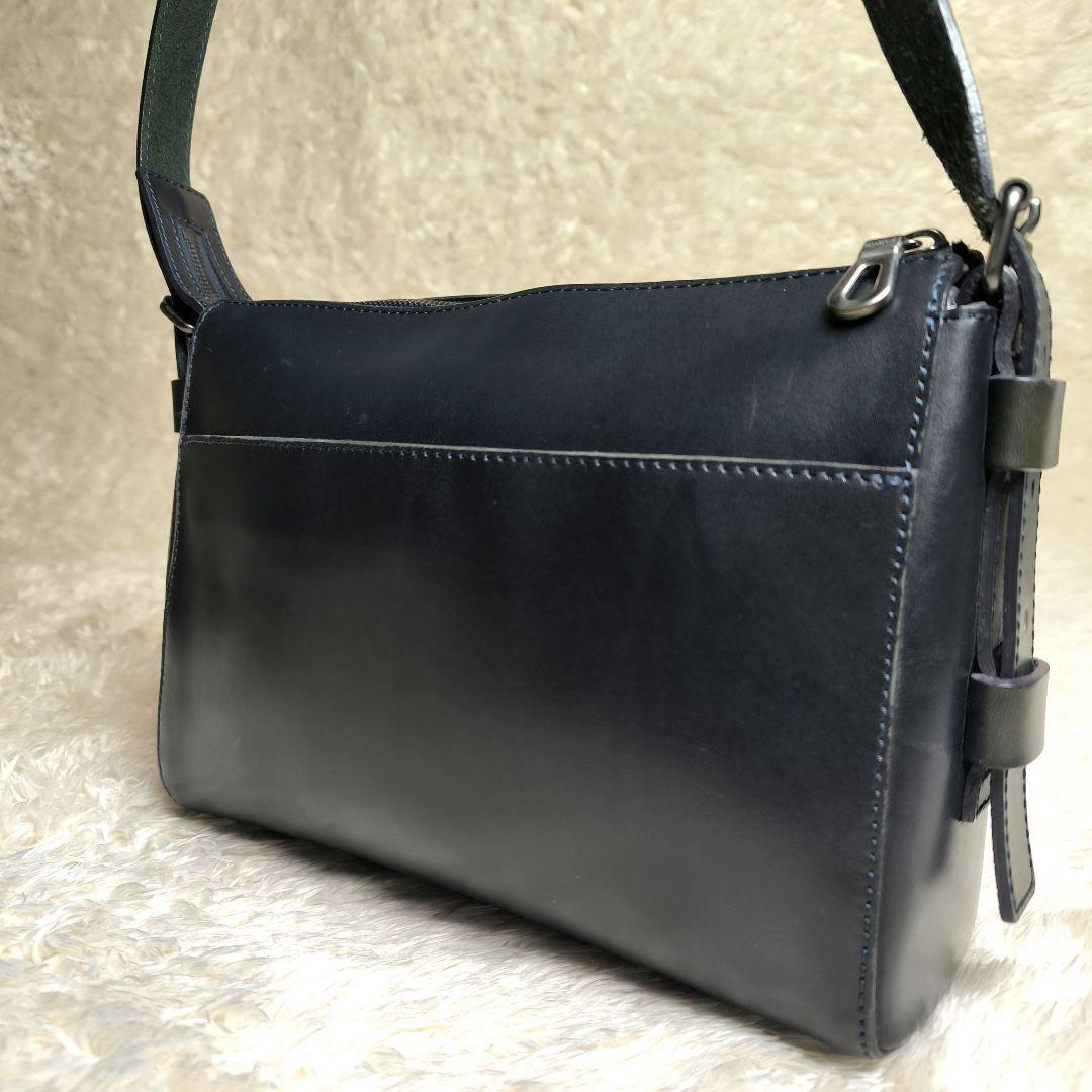 ​エルゴポック ショルダーバッグ ワキシングレザー 紺 本革 日本製 エイジング