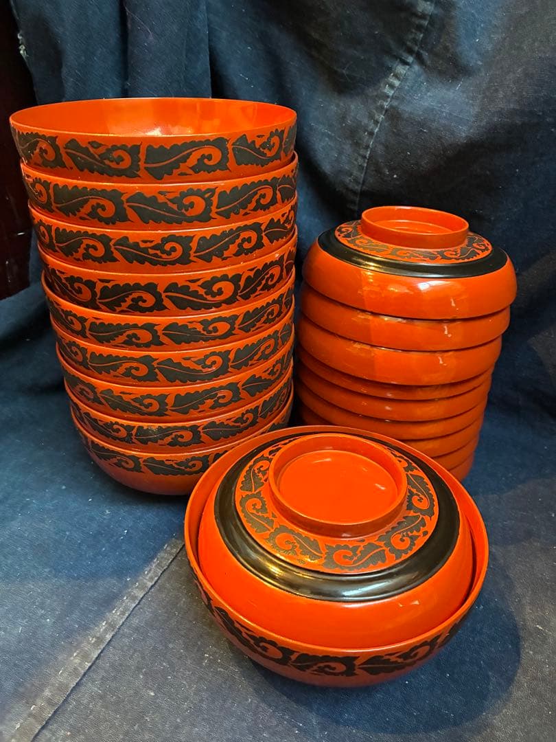 漆器　朱塗　吸物椀　煮物椀　10客　傷無し　木製　大ぶり