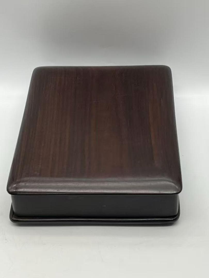 明時代　古端渓硯　浮雕螭龍文 双龍戲珠文　水坑紫端硯 元硯箱 極上品(B-89)