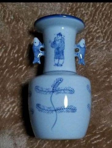 お値下げ 人物文染付花生 高砂手