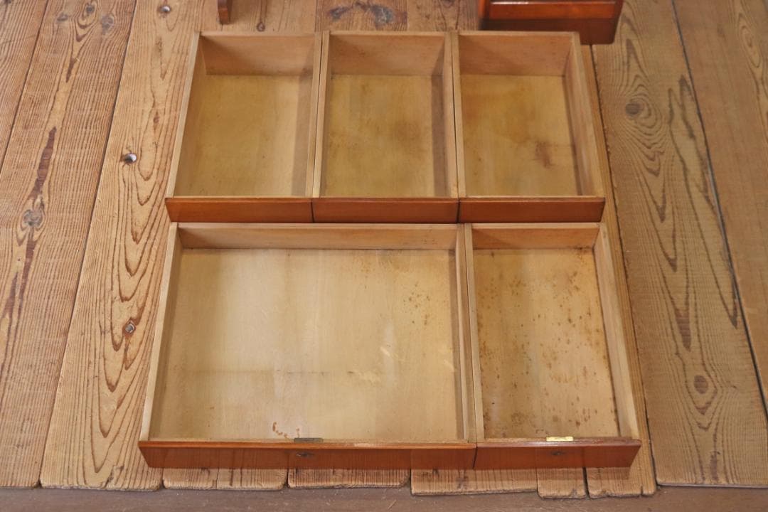 レトロ 片袖デスク 机 書斎 作業台 引き出し 抽斗 5杯 木製 古道具