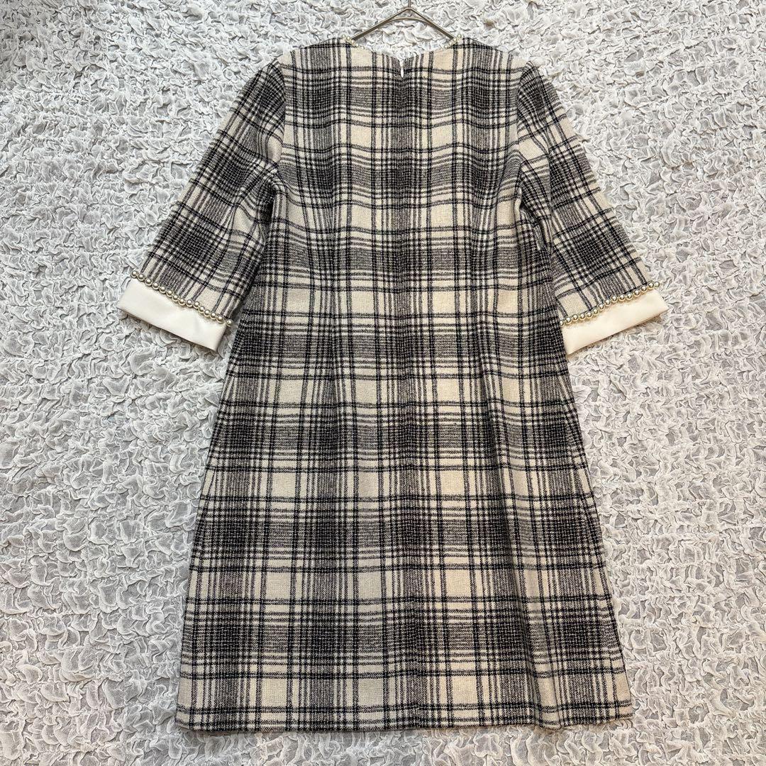 【タグ付】 アプワイザーリッシェ ツイードパールワンピース 7分袖 S チェック